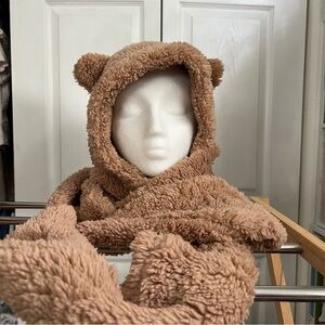 fuzzy bear hat scarf combo for adult